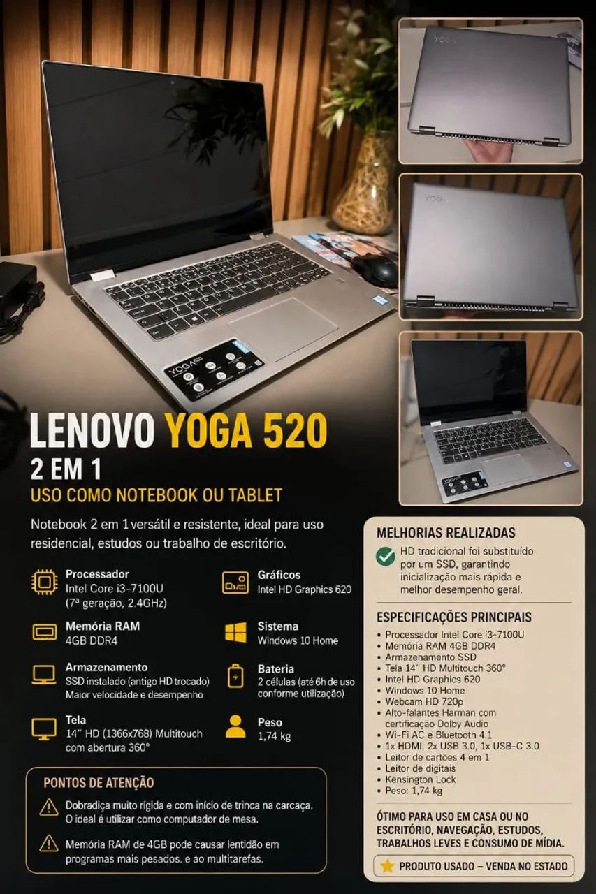 Vendo notebook slim que também funciona como tablet, touch-screen.