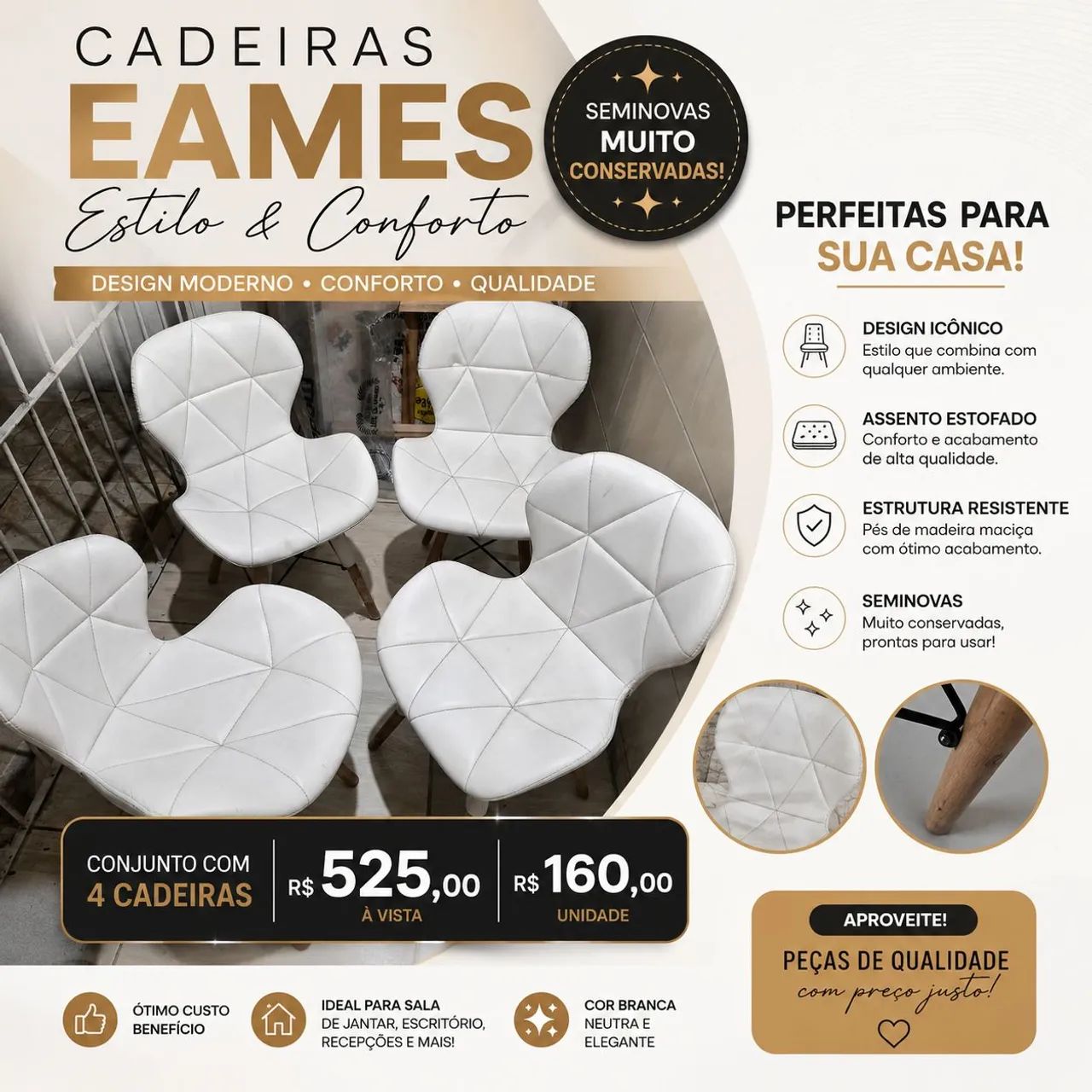 Kit com 4 cadeiras lindas Estilo Eames