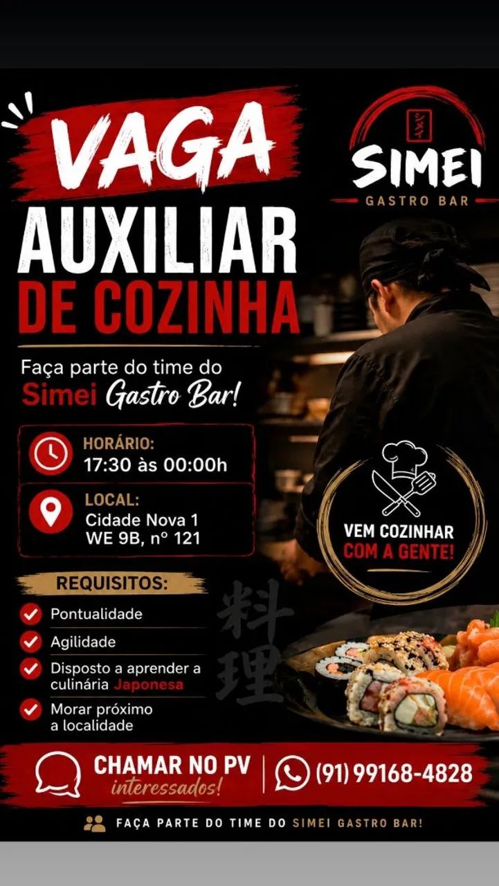 Auxiliar de Cozinha Oriental 
