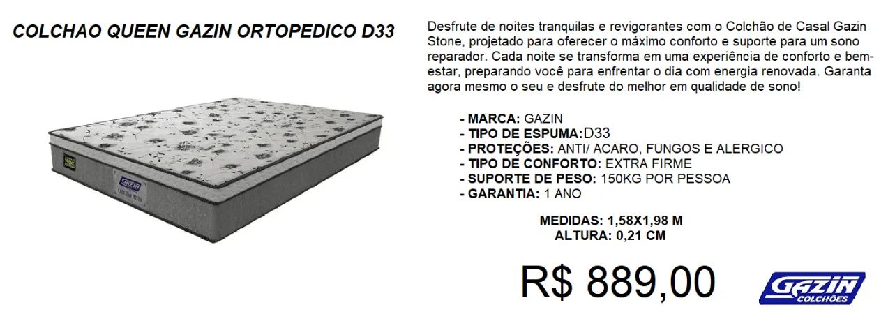 Colchão queen D33 Em oferta!