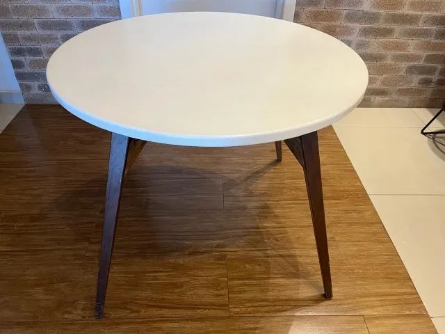 Mesa Jantar Redonda Eames Luxo Laca Branca e Madeira 1,20m - Foto 2
