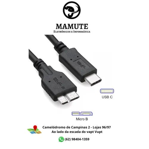 Cabo Para Hd Externo Usb Tipo C Para Micro Usb B 3.0 1 Metro
