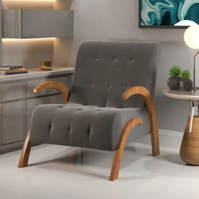 Promoção!!! Poltrona Flower em Veludo com Pés em Mdf Viero 65cm D23