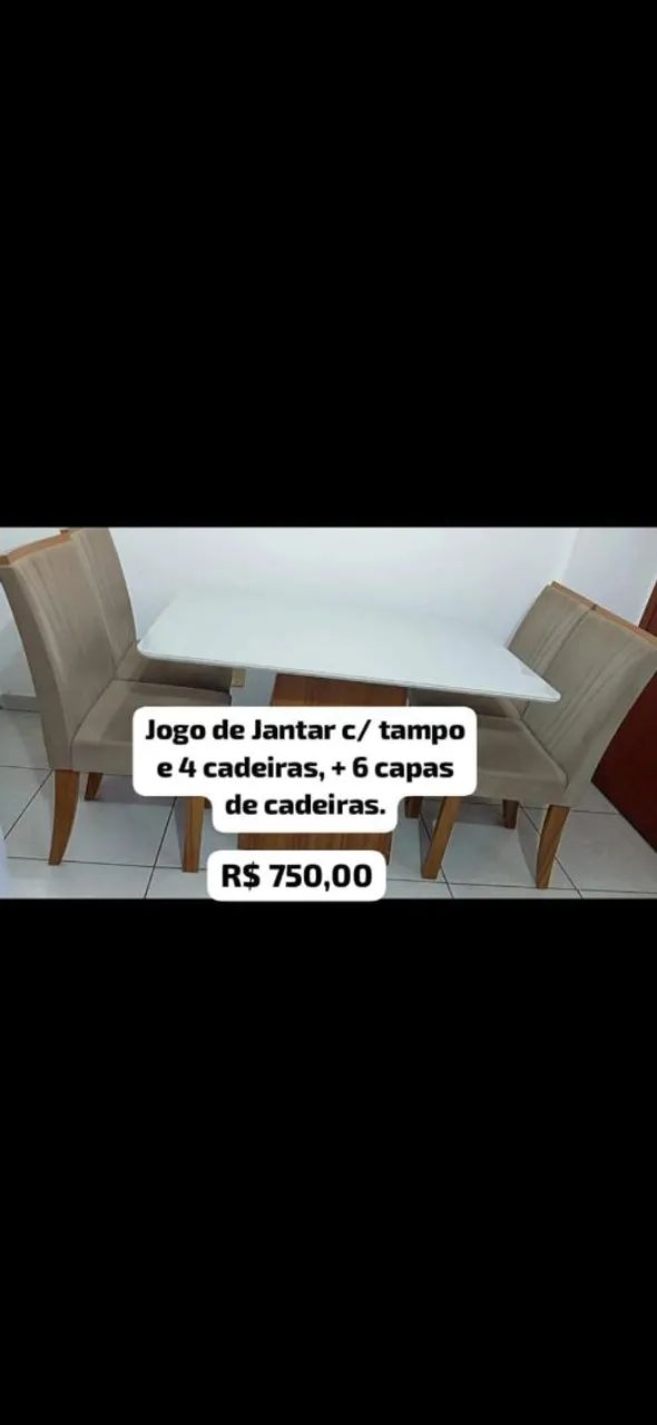Mesa de Jantar 4 lugares c/ tampo de vidro off white