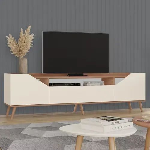 Rack Danielle 100% MDF Tuboarte 3 Porta e Pés Estilo Retrô - Off White