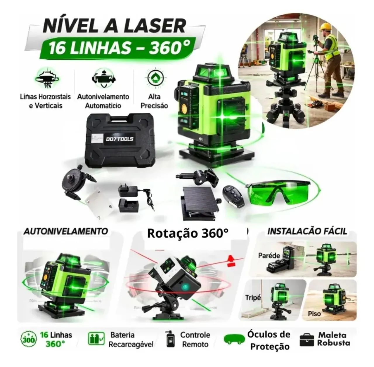 Nível a laser 16 Linhas na Maleta Tripé  - Foto 2