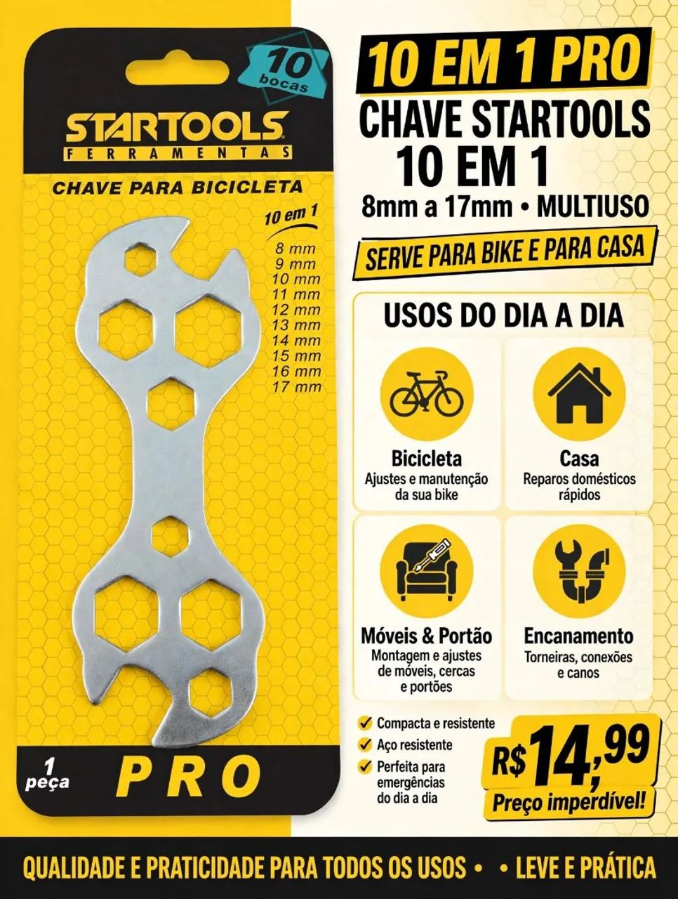 Chave Startools 10 em 1 varejo e valor em quantidades 