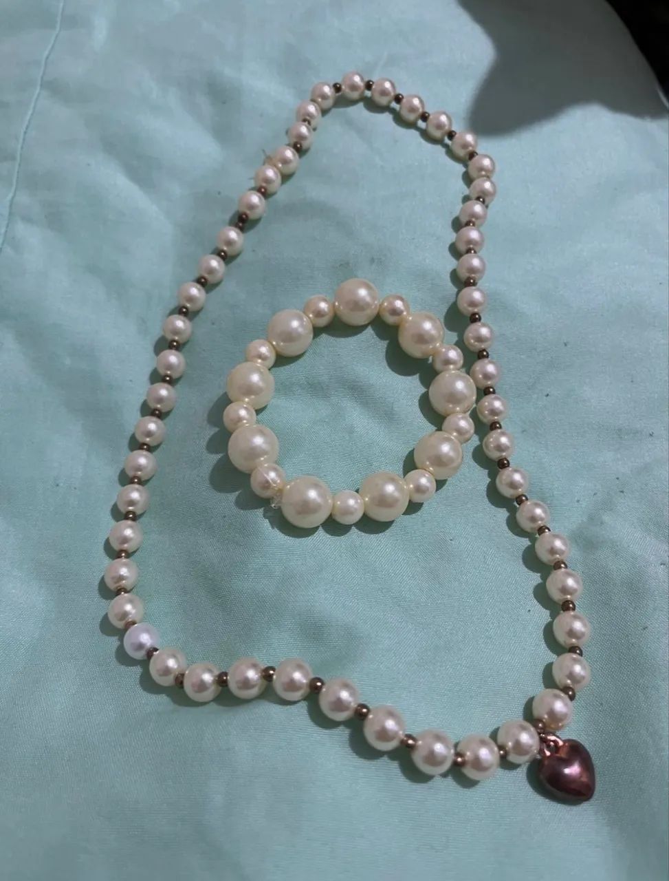 Kit bijuteria pérolas colar e pulseira 