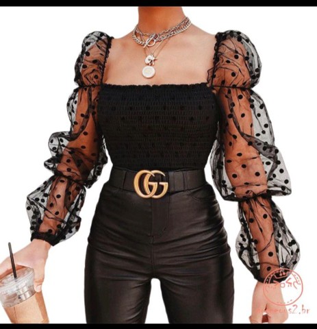 Cropped Lastex com manga longa em tule - Peças novas - Foto 5