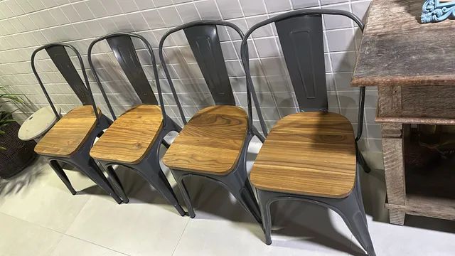Conjunto 4 cadeiras Tolix assento madeira. Troco em Geladeira pequena. - Foto 3