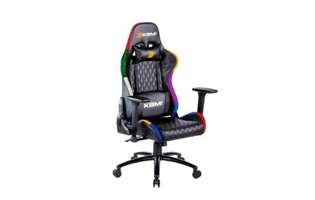 Cadeira Gamer KBM! GAMING RGB, Preto, Luz RGB, Com Almofadas, Reclinável (NOVO) - Foto 6