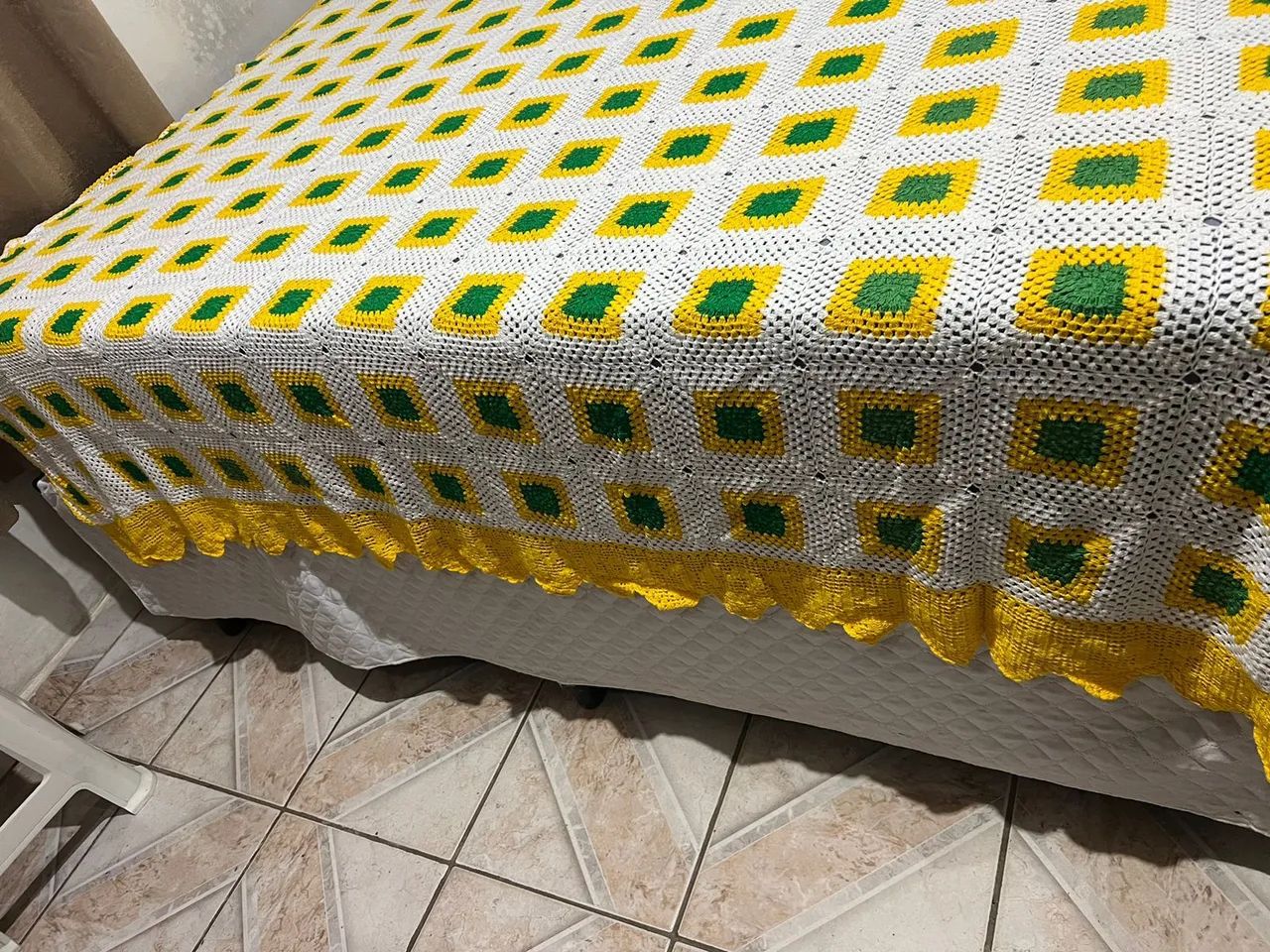 Colcha de Crochê - Verde e Amarelo