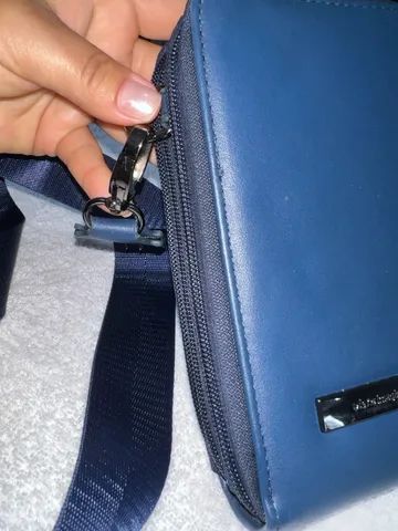 BOLSA CARTEIRA PORTA CELULAR AZUL DE COURO IMAGINARIUM - Foto 4