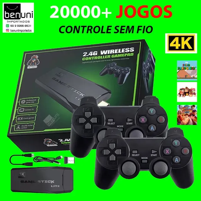 Videogame Stick 4K com 20 Mil Jogos + 2 Controles Sem Fio!