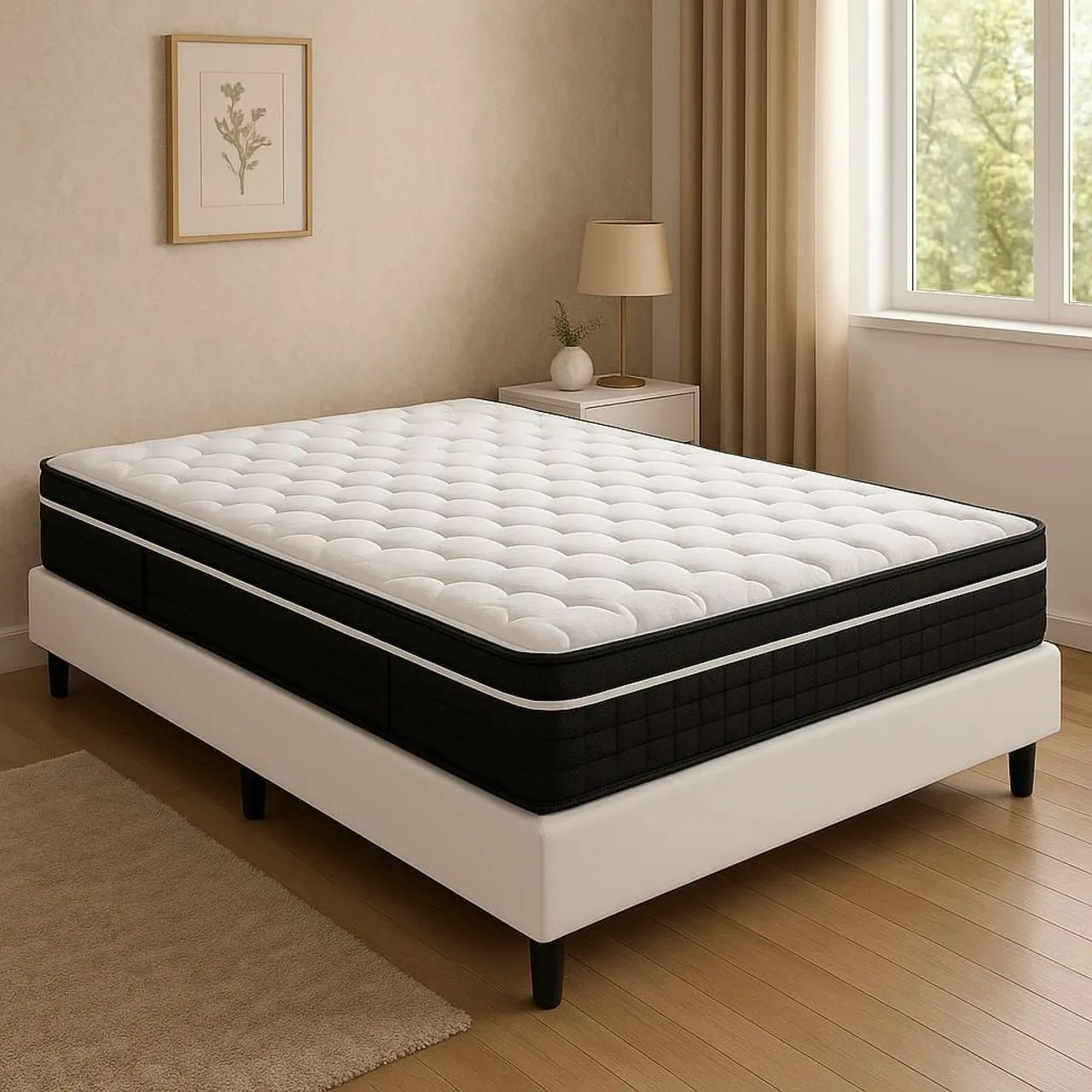 Cama Box de Casal + Colchão Molas Bonnel - Qualidade De Fábrica 