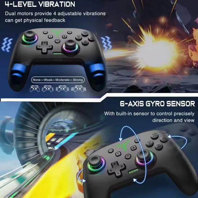 Contole Dinofire Wireless Bluetooth RGB, Nintendo Switch/PC/Android - Foto 5