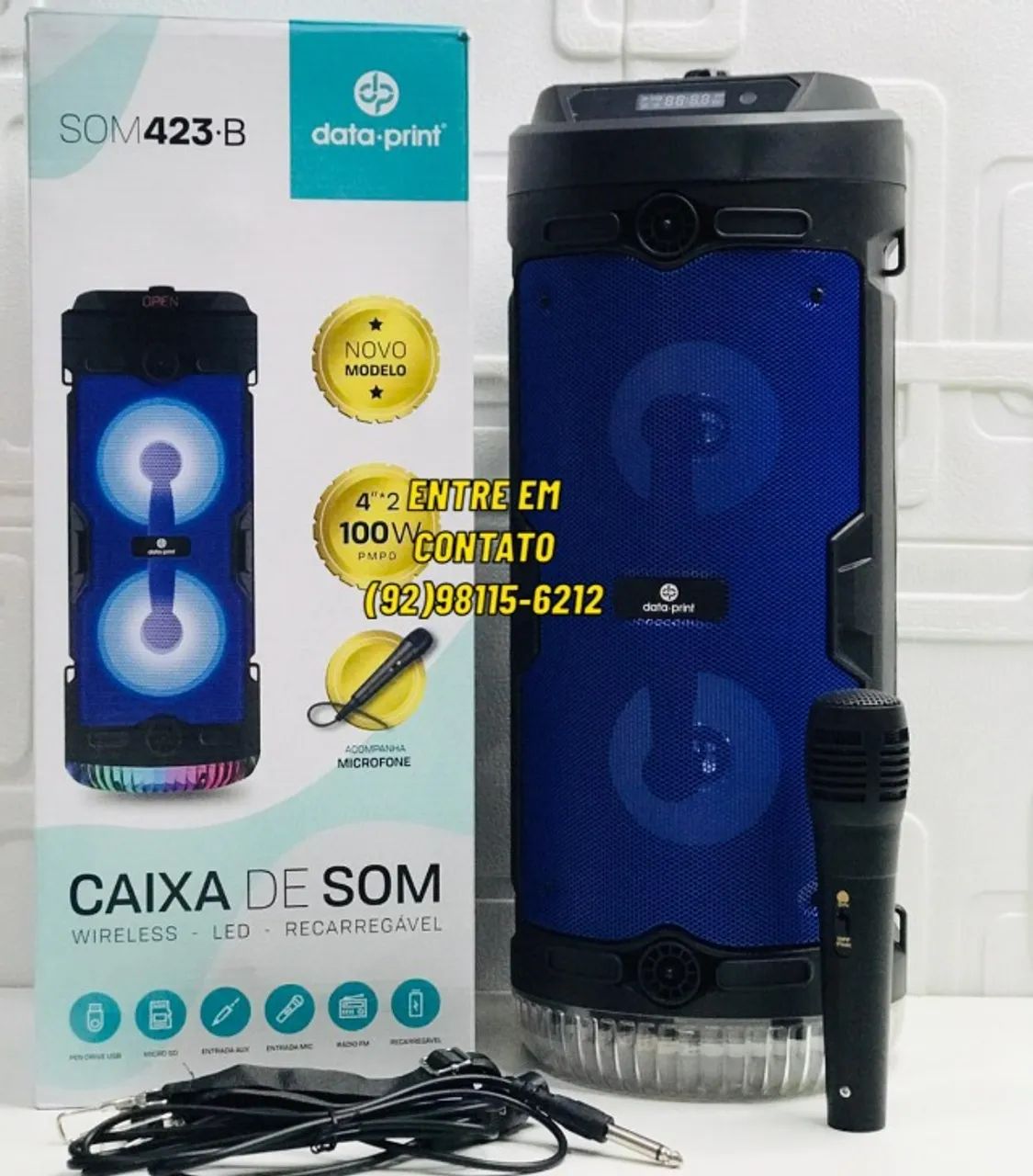 Caixa De Som Bluetooth Portatil Sem Fio DataPrint Com Microfone Incluso  - Foto 2