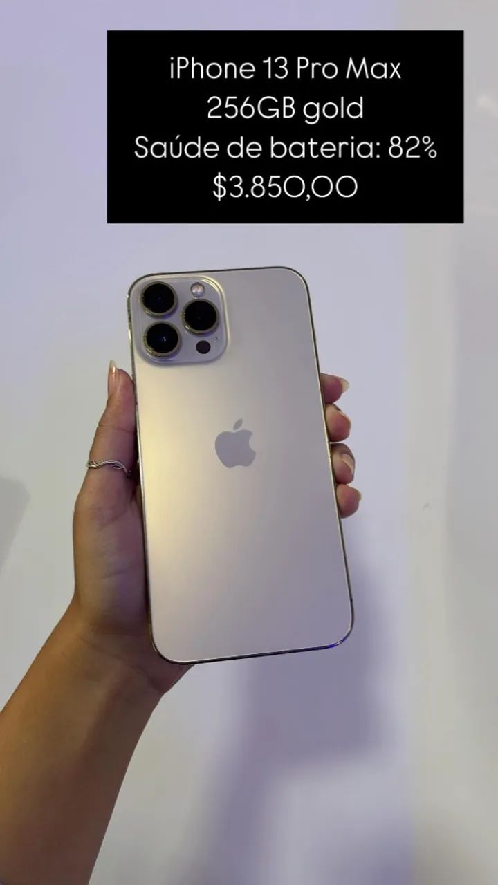 iPhone 13 Pro Max / 256GB / Gold / Saúde de bateria 82% / R$ 3.850