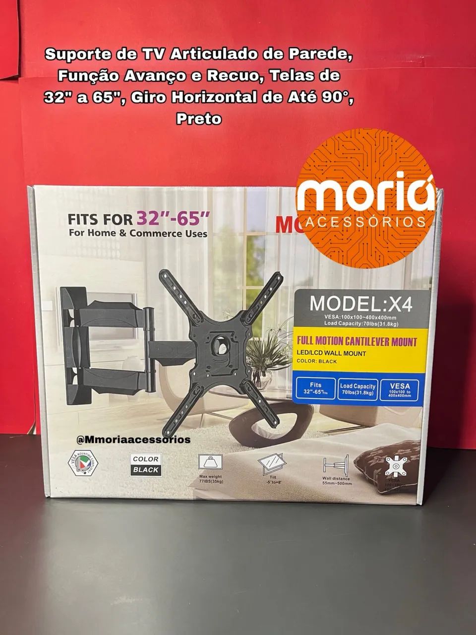 Suporte de tv Articulado Para Tv Até 65  Preto - Foto 2