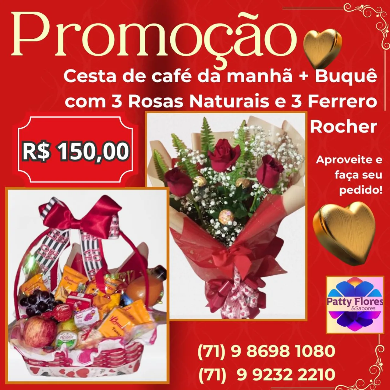 Cesta de café da manhã com flores - Promoção!