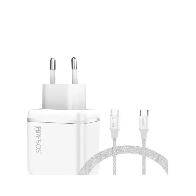 Carregador Hrebos Premium - NOVO, 2 entradas USB-C para USB-C, 45W, com Cabo - Foto 2