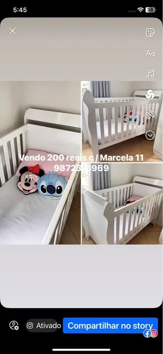 Berço de bebê branco em ótimo estado