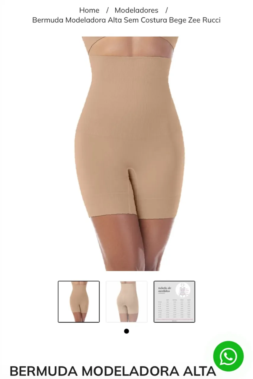 Cinta, Bermuda Modeladora Alta Sem Costura Bege Zee Rucci