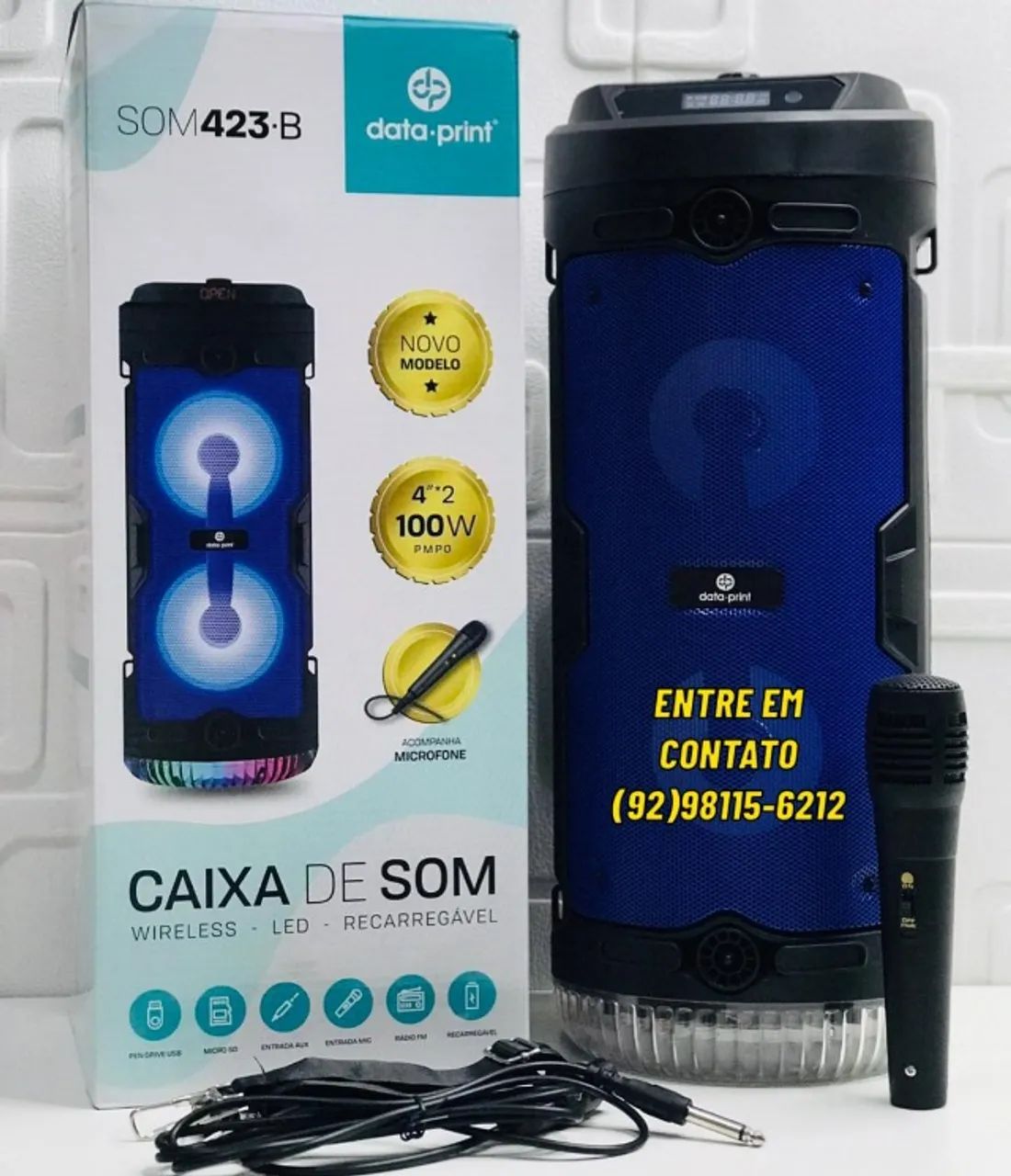 Caixa De Som Bluetooth Portatil Sem Fio DataPrint Com Microfone Incluso 