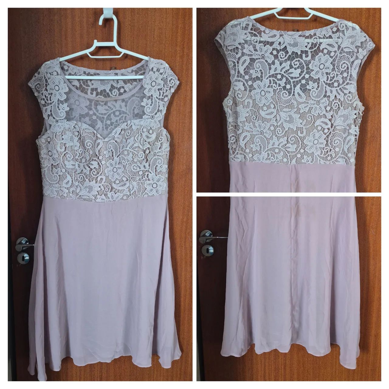 Vestido Midi Lavanda - Renda Guipure (Veste até 44)