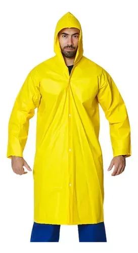 Capa De Chuva Amarela Impermeável Pvc Forrado Com Capuz