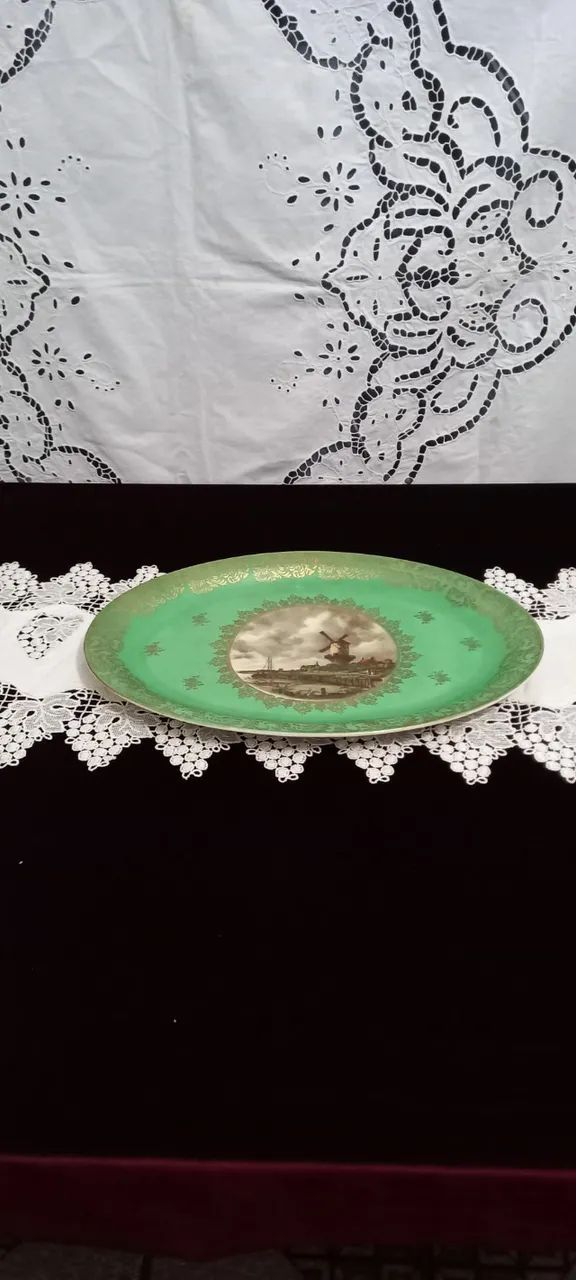 Antiga Travessa De Porcelana Alemã Paisagem De Moinho - Foto 6