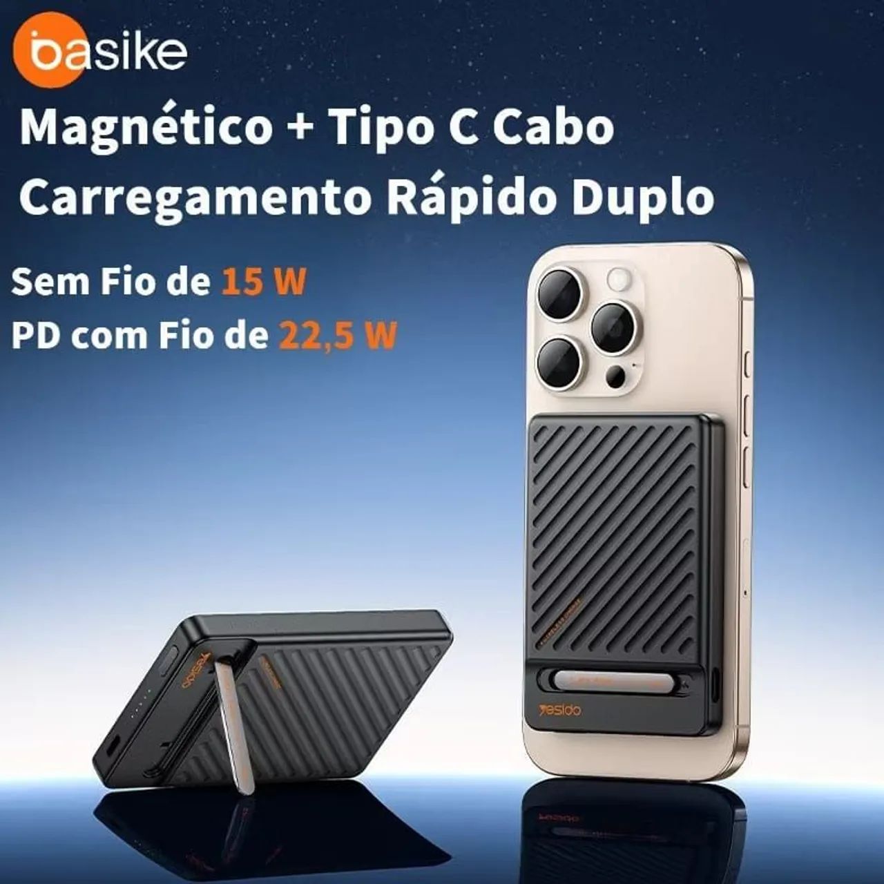 Carregador Portátil ORIGINAL BASIKE 10000Mah Com Indução  - Foto 2