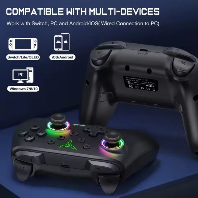 Contole Dinofire Wireless Bluetooth RGB, Nintendo Switch/PC/Android - Foto 3