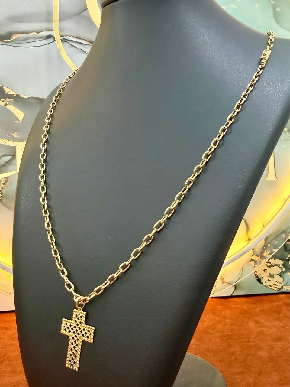 Cordão de ouro com pingente cruz 14.23g ( oco ) LOJA  - Foto 2