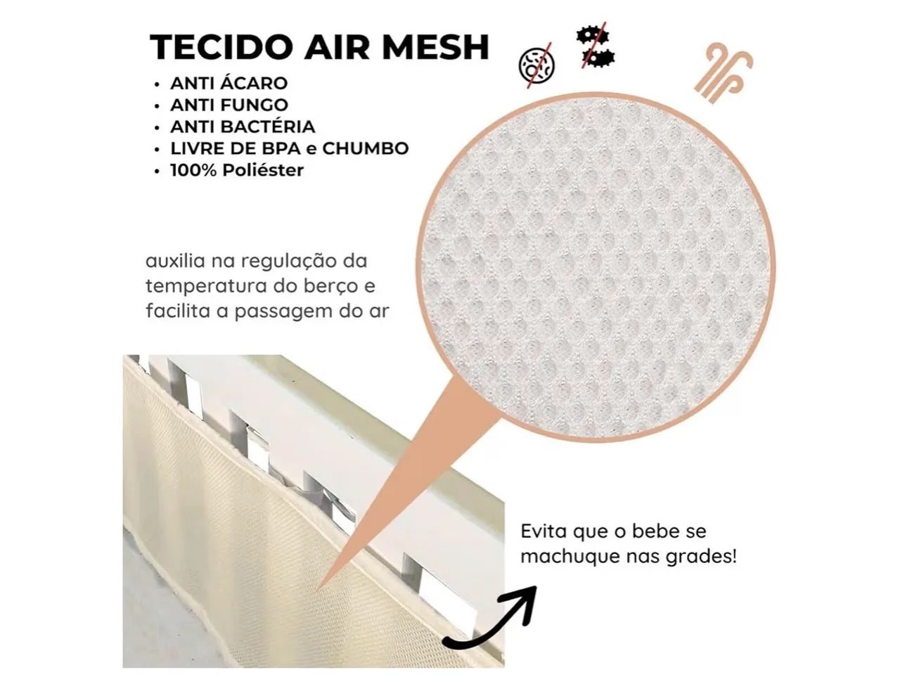 Tela respirável proteção de berço - bege - Foto 4