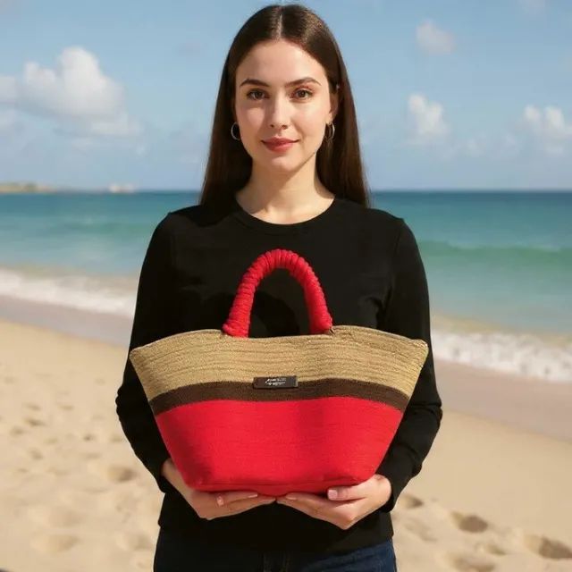 Bolsa de Praia em Bege e Vermelha - Foto 2