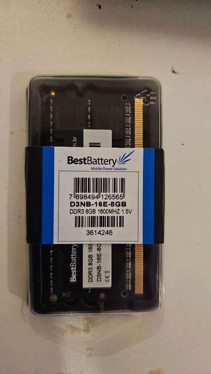 Memória RAM notebook DDR3 BestBattery 8gb, 1600Mhz e 1,5V - usada apenas para teste 