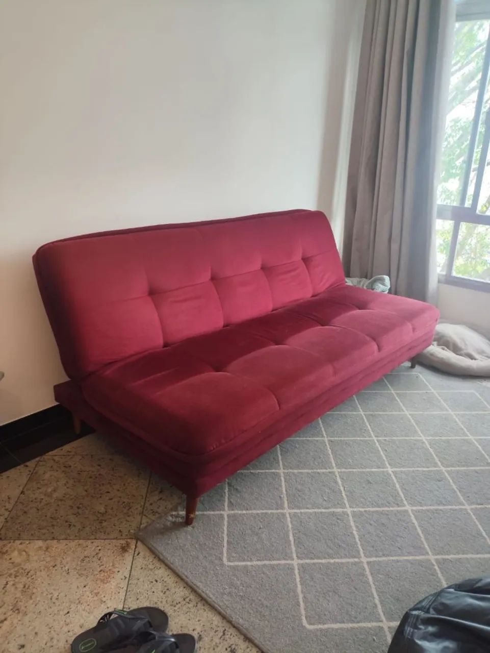 Sofá Cama Casal 3 Lugares Suede / Veludo - Vinho / Bordô - Foto 4