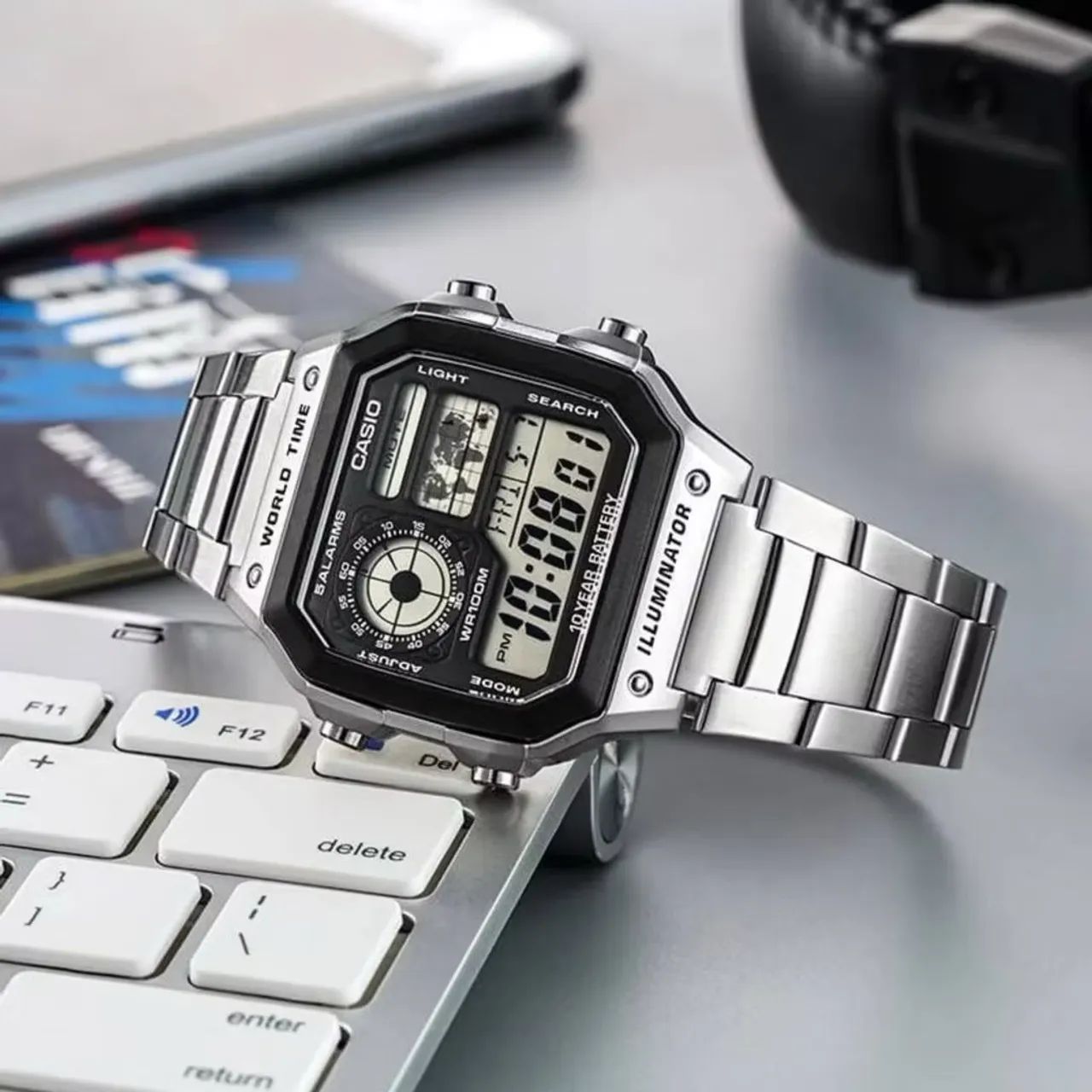 Relógio Casio Standard AE-1200WHD-1AVDF World Time Prata - Foto 2