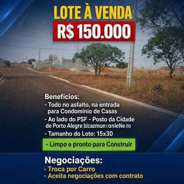 Lote ao lado do PSF - Posto de Porto Alegre do Norte