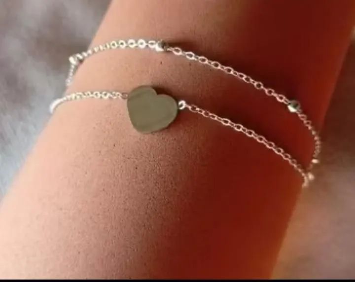 Pulseira dupla coração aço inoxidável 