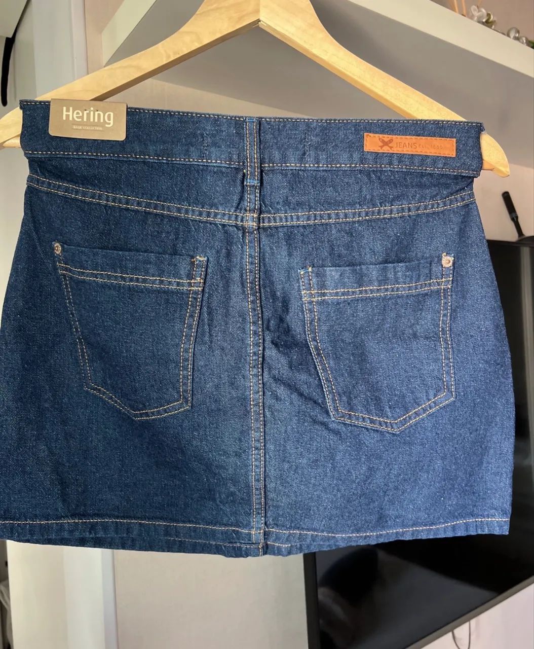 mini saia jeans hering azul escura 38