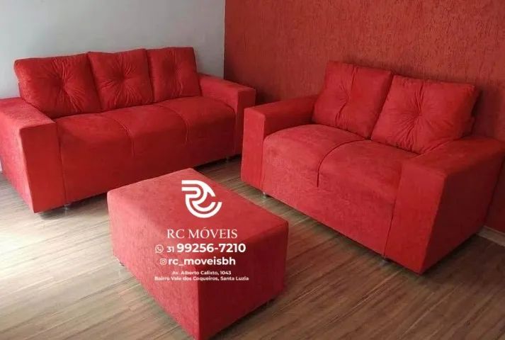 Sofá 2 e 3 pessoas com Puff Material suede D33 Confortável Direto da Fábrica