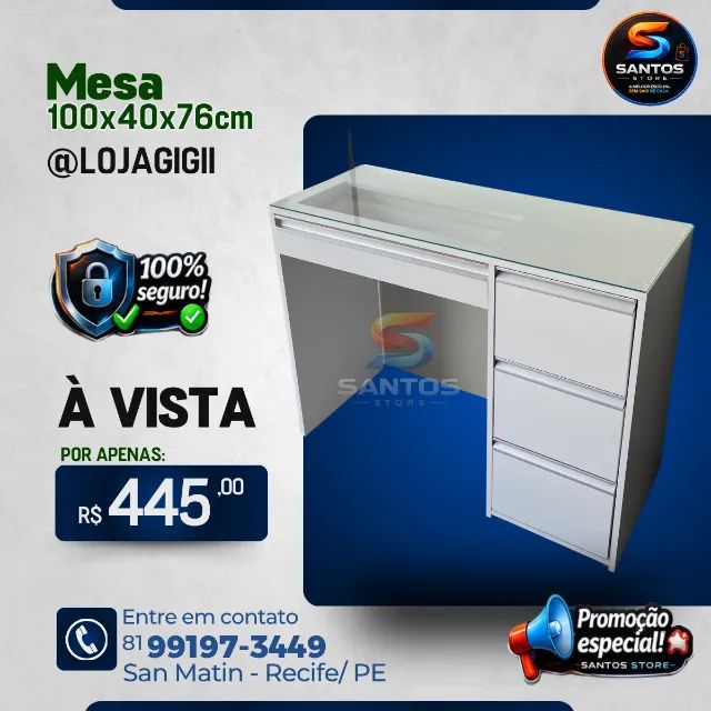 Mesa com Tampa de Vidro e 4 Gavetas - Foto 3