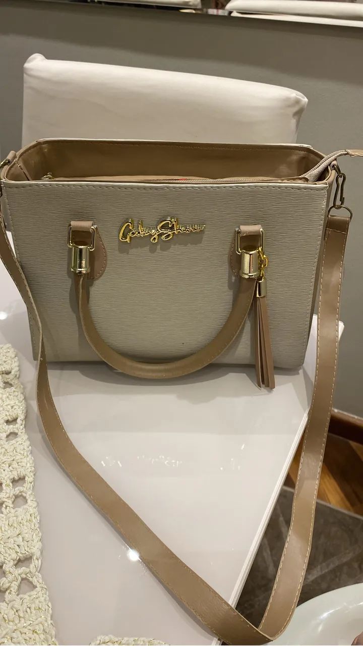 Bolsa feminina bege com rosé  - Foto 4