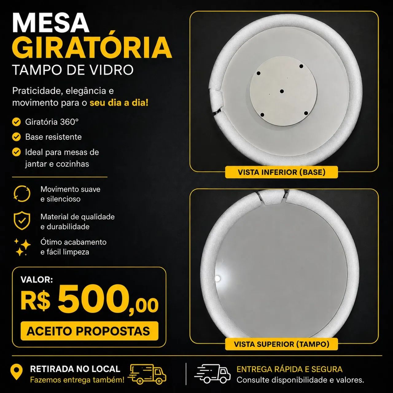 Tampo de vidro giratorio