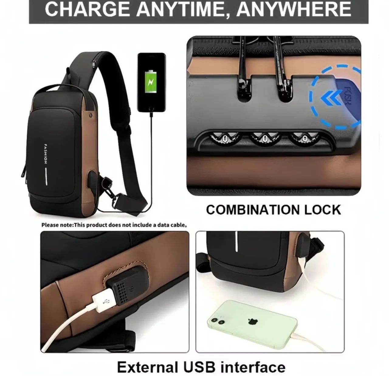 Mochila de Ombro Transversal Compacta impermeável  - Foto 5