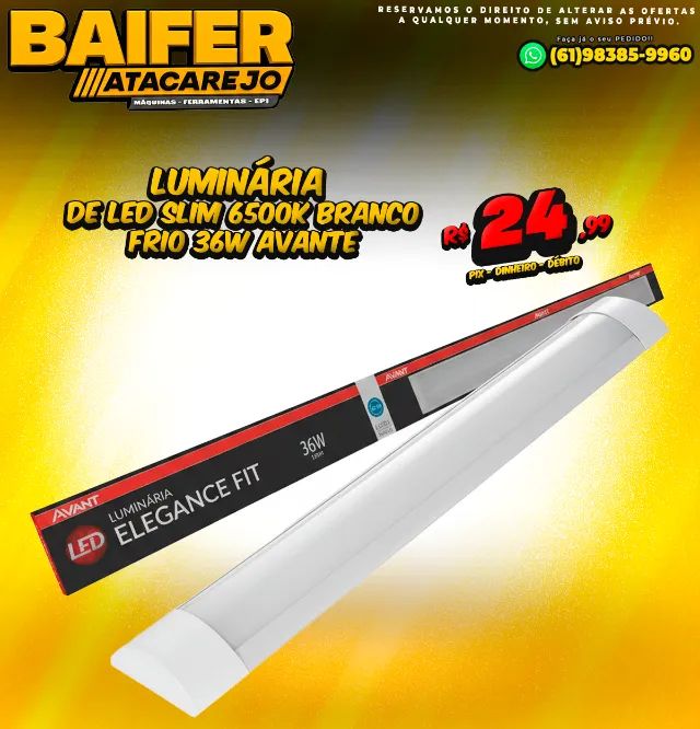Luminária de Led Slim 6500k Branco Frio 36w Avante