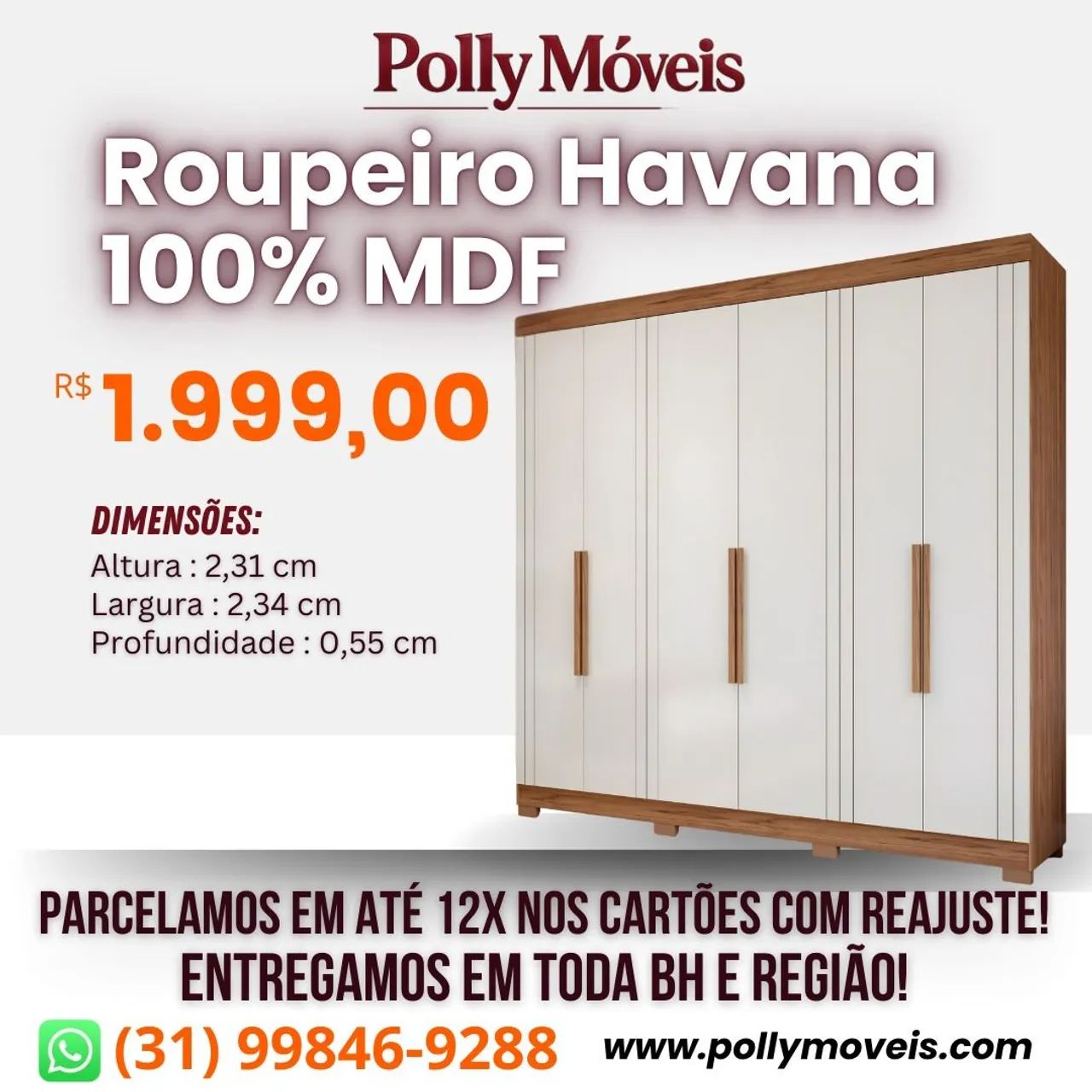 Guarda Roupa Havana MDF! Pronta Entrega!