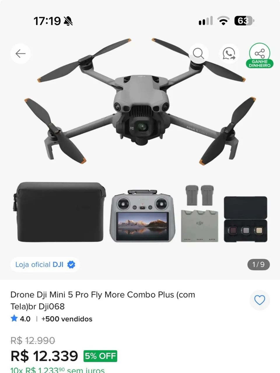 Drone Dji Mini 5 Pro Fly More Combo Plus (com Tela)